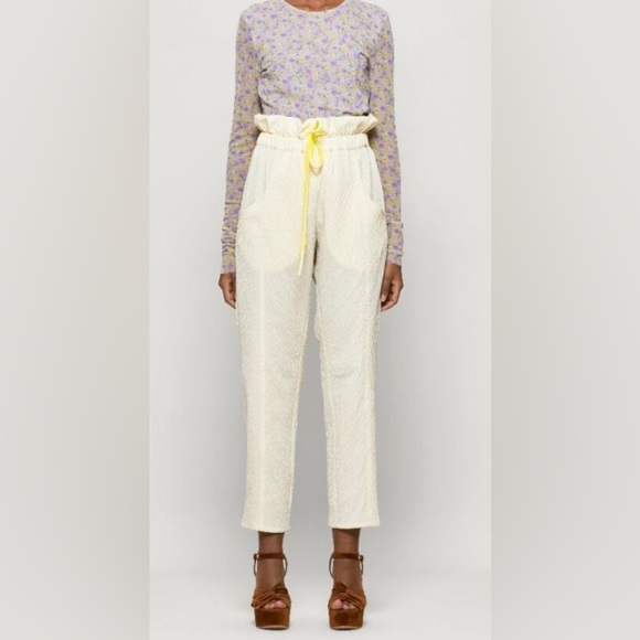 Cream pants with Relaxed Fit and Drawstring Waist - Picture 1 of 3